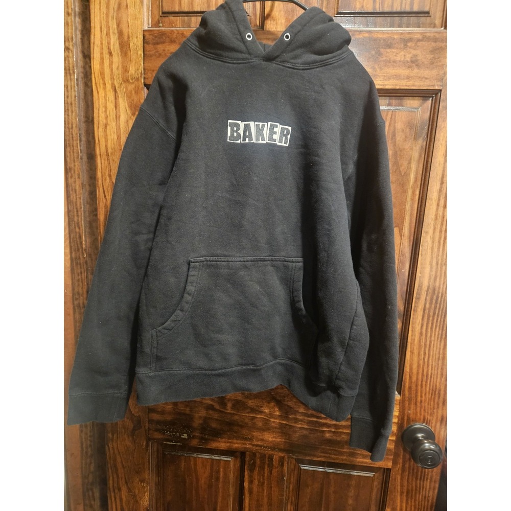 Baker Skateboard Hoodie Grungy Black Pullover Mens Size Small Logo Sweatshirt